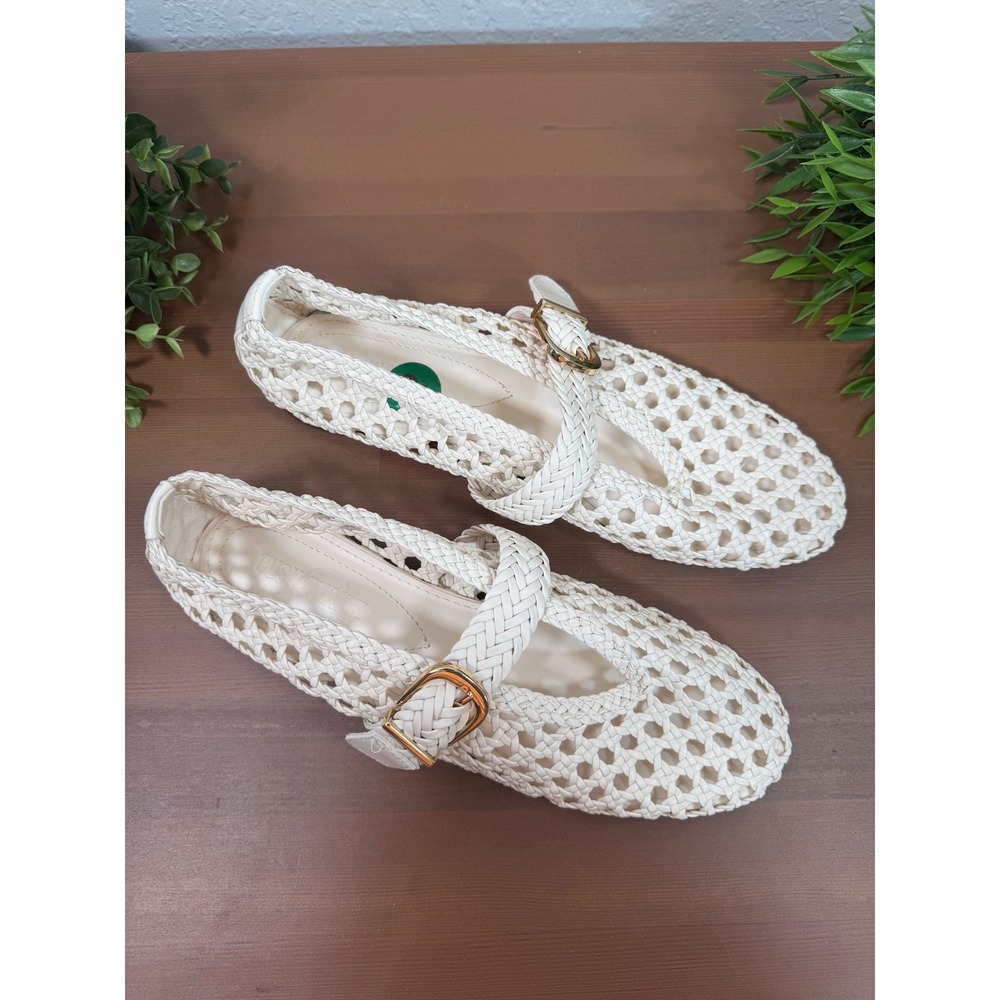 Cushionaire Women Wit Woven Cream Mary Jane Flats Size 8